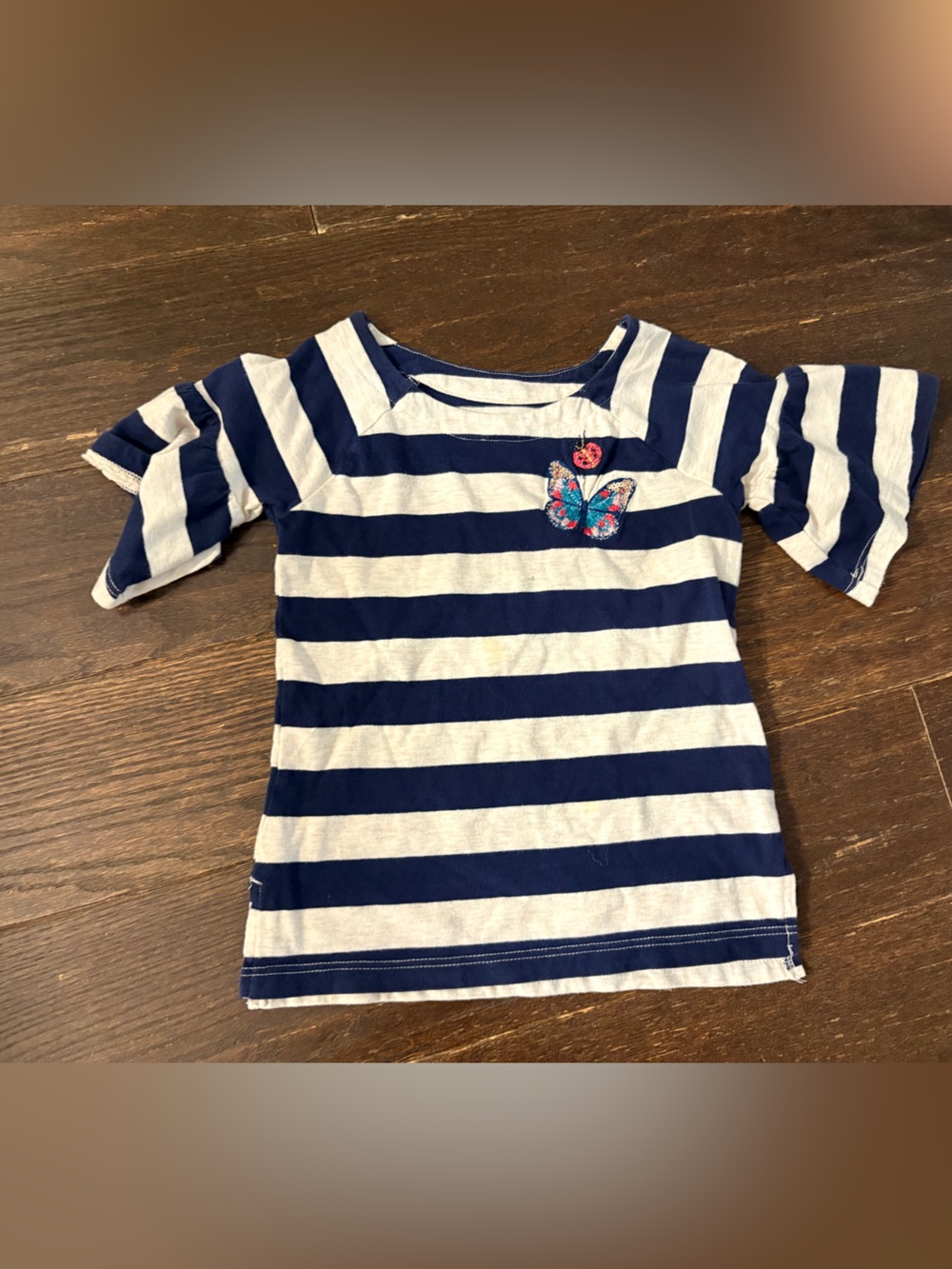 Sonoma Navy Blue and White Striped Girls Top with Butterfly Patch